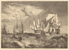 Spithead boat's crew recovering an anchor, by Turner 1860 old antique print