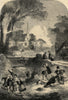 Palm Sunday. Children playing. Picnic. Church 1862 old antique print picture