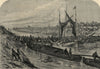 Flood in the Fens: damming the Middle-Level Drain. Norfolk 1862 old print