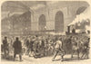 Arrival of the workmen's penny train at Victoria Station. London. Railways 1865