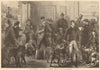 The International Dog Show at Islington: arrival of dogs. London 1865 print