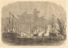 The Italian fleet at Venice saluting the King of Italy. Ships 1866 old print