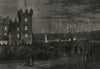 Fireworks & beacon fire from Floors Castle, Kelso, Scotland 1867 old print