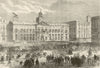 Glorious Revolution Spain: Flag hung, Puerta del Sol, Madrid 1868 old print