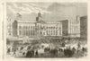 Glorious Revolution Spain: Flag hung, Puerta del Sol, Madrid 1868 old print