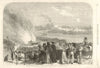 Glorious Revolution: Burning the garrotting scaffold at Madrid. Spain 1868