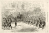 Glorious Revolution: General Prim reviewing the troops at Madrid. Spain 1868
