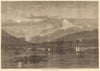 Shooting grebe on the lake of Geneva. Switzerland 1870 old antique print