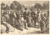 A summer afternoon in Kew Gardens. London. Society 1870 old antique print
