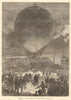 Departure of a balloon from Paris at night. Paris Commune 1870 old print