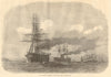 H. M. S. Agincourt aground on the Pearl Rock, Gibraltar Bay. Ships 1871 print