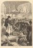 A fish auction in Columbia Market. London 1871 old antique print picture