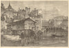 Old tanneries on the Rhone, Geneva. Switzerland. Leather 1871 print