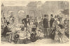 A garden party at Holland House, Holland Park. London. Society 1872 old print