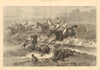 A Steeplechase. Horses & jockeys fallen at a fence 1873 old antique print