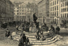 The fountain of Raphael Donner in the Neumarkt, Vienna. Austria 1873 old print