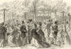 Fashionable promenade & concert in the Champs Elysees, Paris. Bandstand 1874