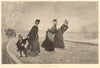 A winter walk. Family. Ladies child horse & carriage 1875 old antique print