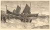 The Late Storms: Launching the lifeboat at Brighton. Sussex 1875 old print