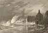 The Late Storms: Heavy sea at Hastings. Sussex. Large waves 1875 old print
