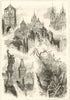 Prague. Powder tower. Karl's Bridge. Hradschin. Teynkirche. Czech Republic 1876