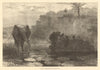 African elephant-shooting by moonlight 1877 old antique vintage print picture