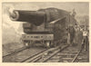 Firing the eighty-one ton gun at Shoeburyness. Essex. Militaria 1877 old print