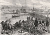 Austrian troops entering Bosnia: Crossing the river Sava, at Brod 1878 print