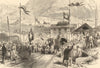 St Gotthard Tunnel completion: First train arriving at Airolo 1880 old print