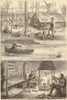 Fur trappers in the backwoods of Canada 1880 old antique vintage print picture