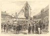 Laying the key-stone of Truro cathedral. Cornwall 1880 old antique print