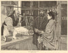 Their Christmas dinner - goose. Drawn by G. King. Shops 1883 old antique print