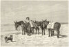 Waiting for customers. Donkeys. Fine arts 1885 old antique print picture