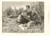 Dropping in to lunch. Family picnic. Fine arts 1885 old antique print picture