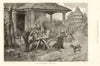Shoeing oxen & horses at a Serbian smithy 1885 old antique print picture