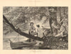A river picnic. Society. Rowing boat 1885 old antique vintage print picture