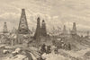 The petroleum oil wells at Baku, on the Caspian. Azerbaijan 1886 old print