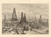 The petroleum oil wells at Baku, on the Caspian. Azerbaijan 1886 old print