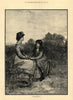 The evening hour. Pretty Ladies. Fine arts 1886 old antique print picture