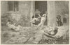 Gone. Fine Arts. Dogs eating a bird 1886 old antique vintage print picture