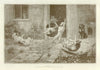 Gone. Fine Arts. Dogs eating a bird 1886 old antique vintage print picture