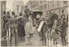A shower in Piccadilly. London. Society 1886 old antique vintage print picture