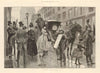 A shower in Piccadilly. London. Society 1886 old antique vintage print picture
