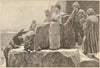 Tourists ascending the Great Pyramid, Giza, Egypt 1887 old antique print