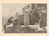 Tourists ascending the Great Pyramid, Giza, Egypt 1887 old antique print
