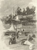 On the beach at Bordighera. Italy 1888 old antique vintage print picture