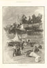 On the beach at Bordighera. Italy 1888 old antique vintage print picture