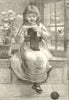No admittance except on business. Child knitting 1889 old antique print