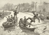 A water tournament in the fifteenth century. Boats. Jousting 1889 old print