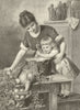Stirring the Christmas pudding. Family 1889 old antique vintage print picture
